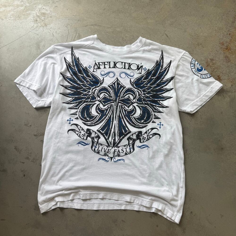 Vintage Y2K Affliction Angel Wings Cybergoth Mallcore Retro T-shirt Size Large
